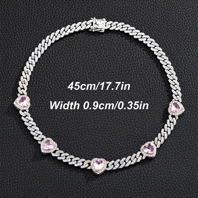 Joyería al por mayor Collares Zircon Hip Hop Corazón Cadena cubana OLY-NE-XD003